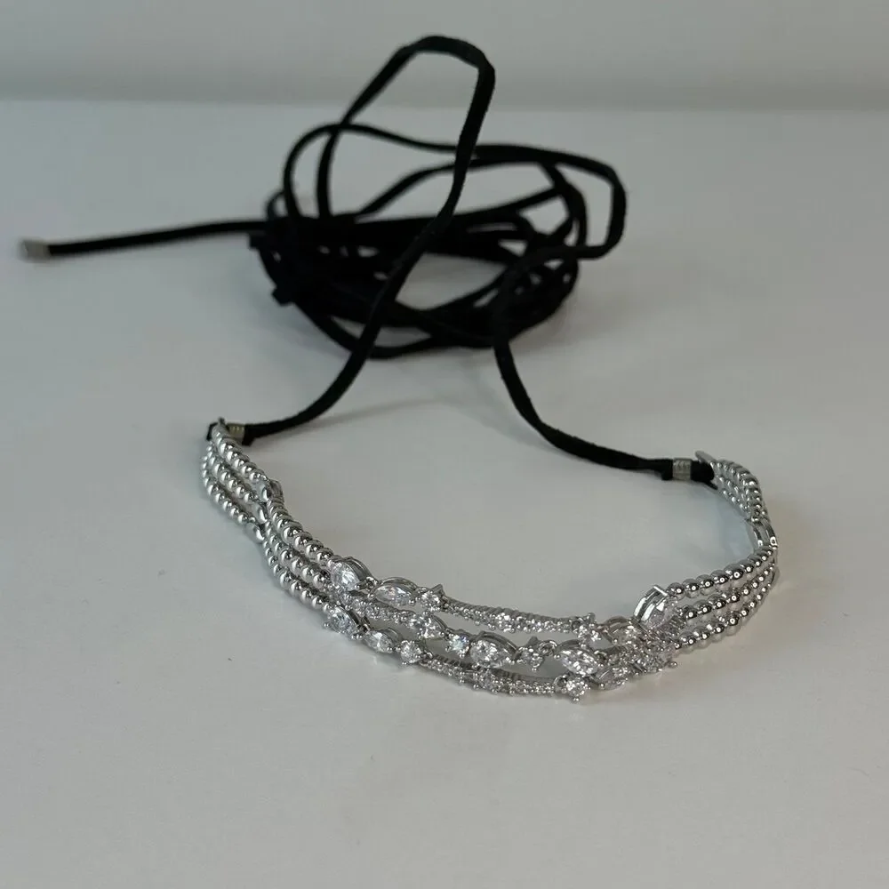 ADORNMONDE Silver Crystal Choker Necklace - NWOT
